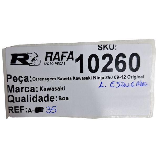 加賀原 Carenagem Rabeta Kawasaki Ninja 250 09-12 Original