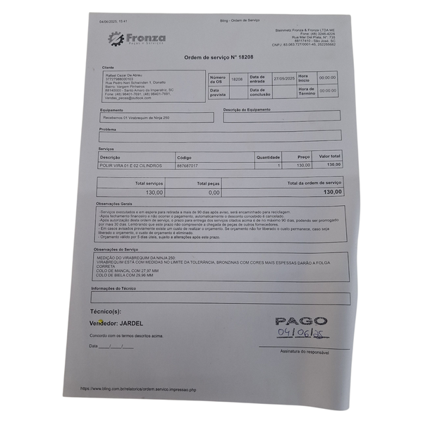 Virabrequim Kawasaki Ninja 250 Ano 09-12